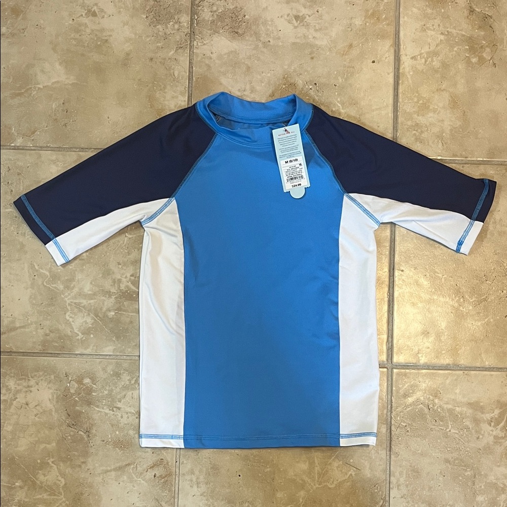 NWT Cat & Jack Blue and White Kids Swim Rashguard size 8–10